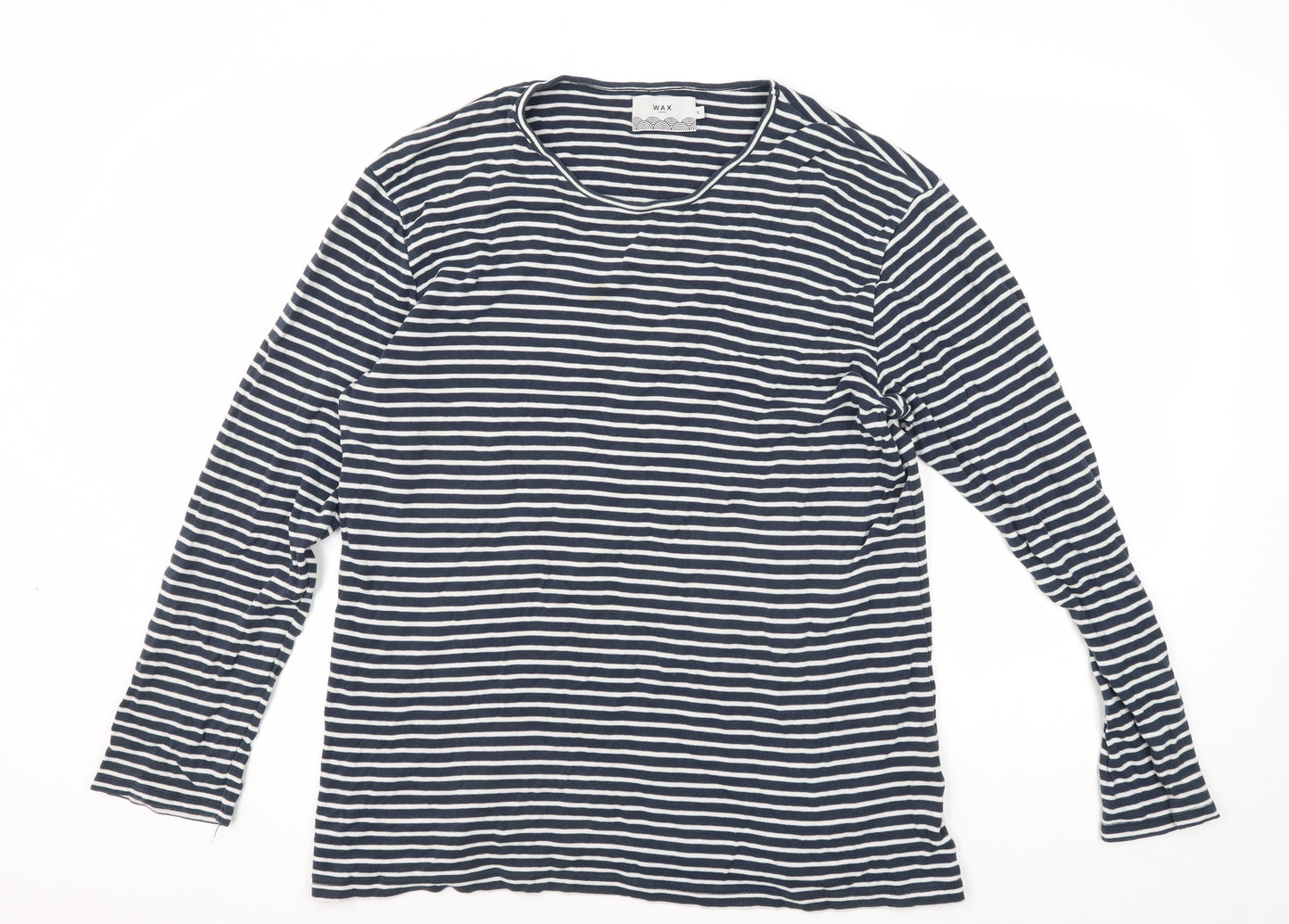 WAX London Men's Blue Striped Long Sleeve T-Shirt L