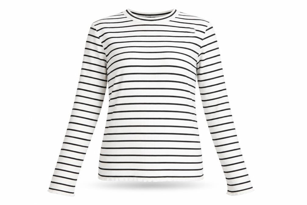 Front view of NA-KD Women's White Striped Long Sleeve T-Shirt