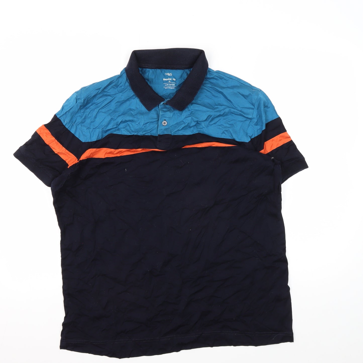 Marks and Spencer Men's Blue XL Colourblock Polo