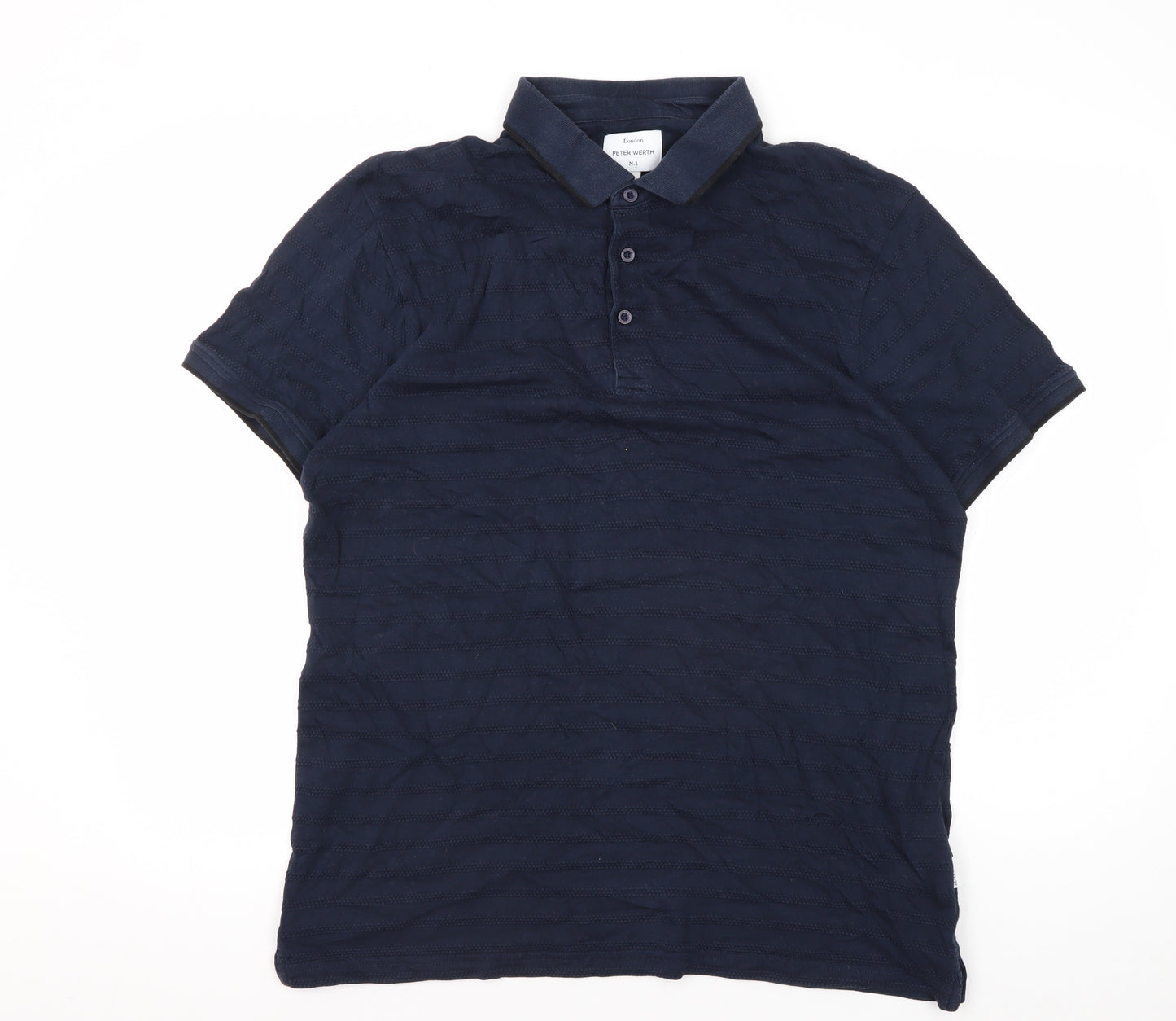 Peter Werth Men's Blue XL Polo Shirt, Short Sleeve, Cotton