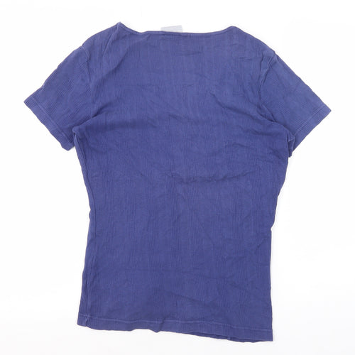ESPRIT Women's Blue Cotton V-Neck T-Shirt Size L