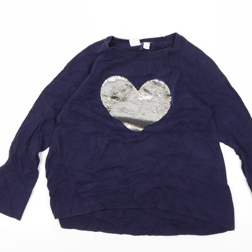 Gap Girls Blue Sequin Heart Pullover Jumper L