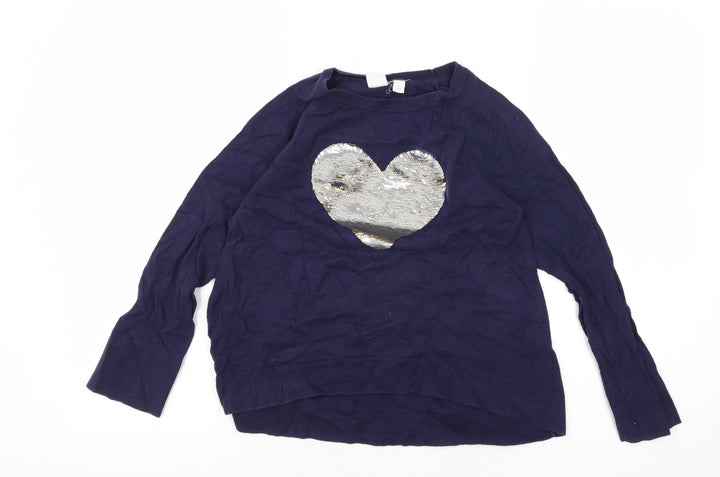 Gap Girls Blue Sequin Heart Pullover Jumper L