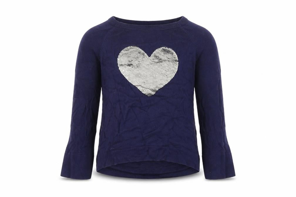 Front view of Gap girls’ blue sequin heart jumper l