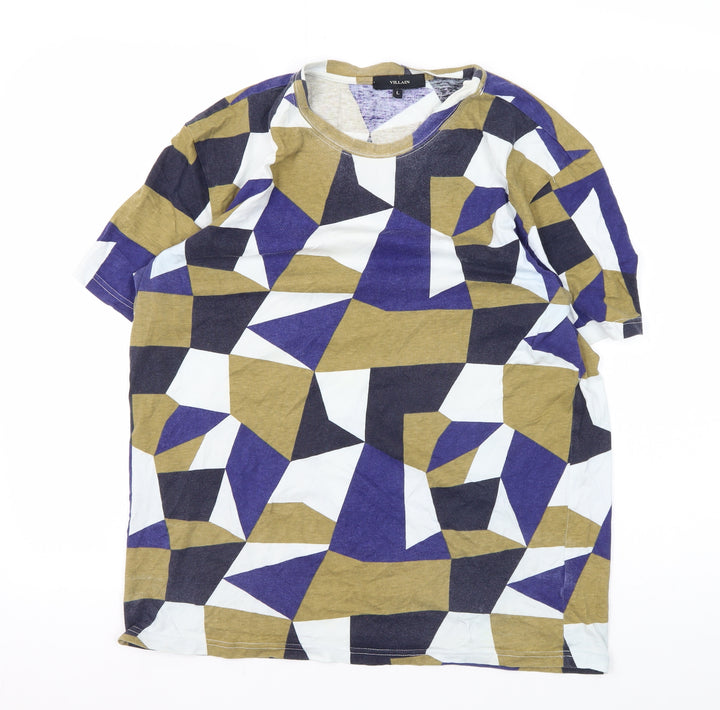 Villain Men's Geometric T-Shirt Multicoloured L