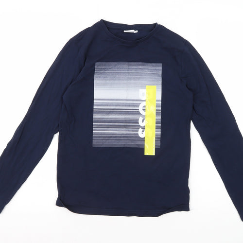Boss Boys Blue Graphic Long Sleeve T-Shirt, Size 12, Slim Fit