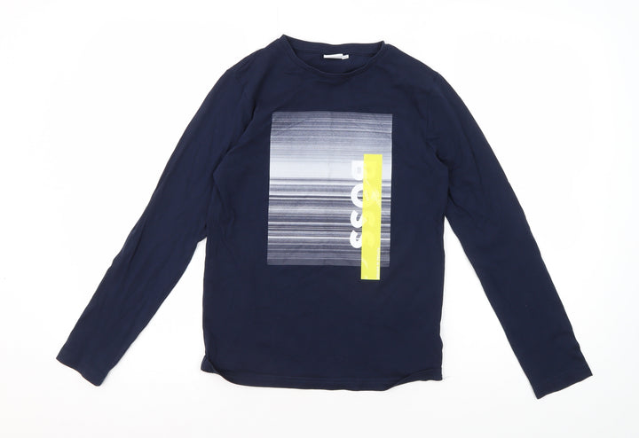 Boss Boys Blue Graphic Long Sleeve T-Shirt, Size 12, Slim Fit
