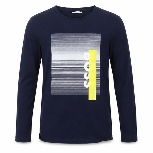 Boss Boys Blue Graphic Long Sleeve T-Shirt, Size 12, Slim Fit