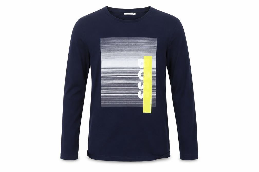 Boss Boys Blue Graphic Long Sleeve T-Shirt, Size 12, Slim Fit