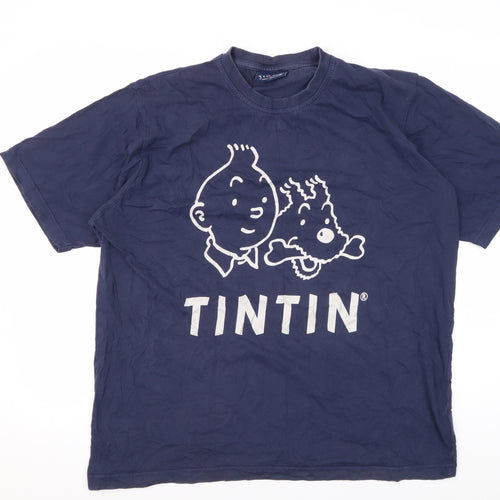 Tintin Men's Blue Graphic T-Shirt, Size L