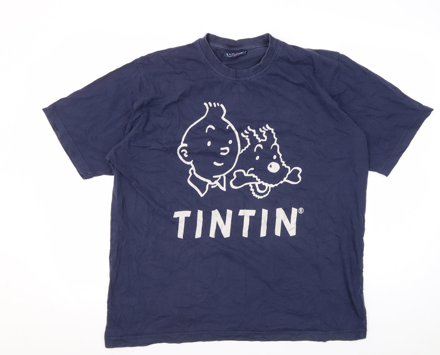 Tintin Men's Blue Graphic T-Shirt, Size L