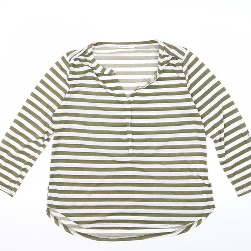 Encuentro Women's Green Striped T-Shirt, S, Casual