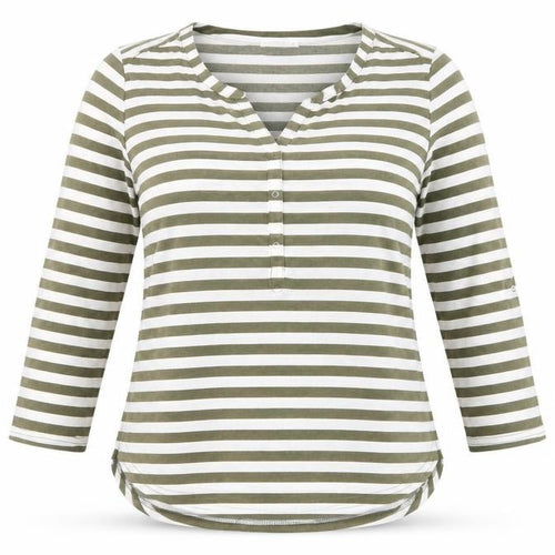 Encuentro Women's Green Striped T-Shirt, S, Casual