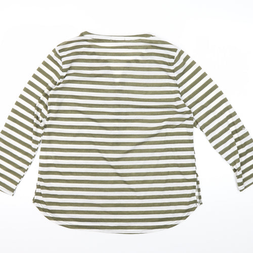 Encuentro Women's Green Striped T-Shirt, S, Casual