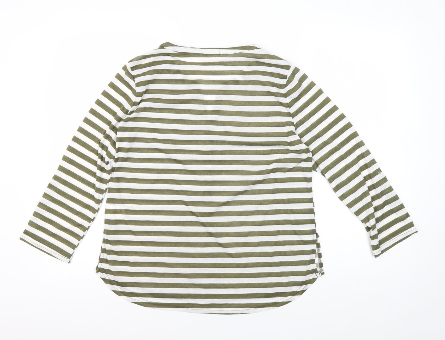 Encuentro Women's Green Striped T-Shirt, S, Casual