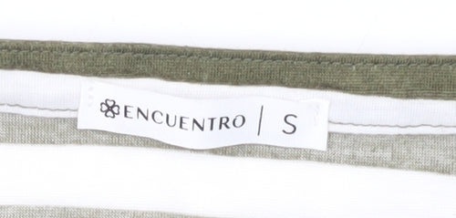 Encuentro Women's Green Striped T-Shirt, S, Casual