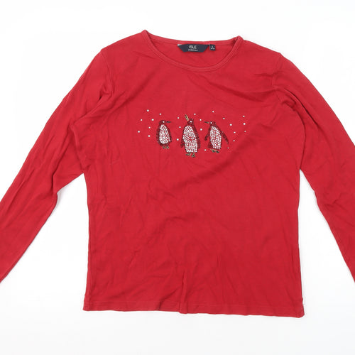 ISLE Women's Red Christmas Top, S, Long Sleeve, Embroidered