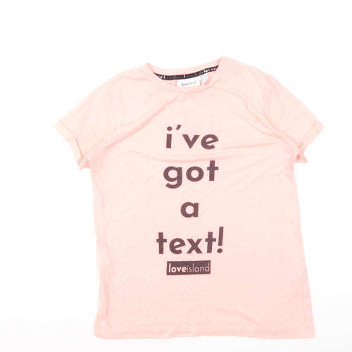 Love Island Women's Pink Crew Neck T-Shirt Size 10