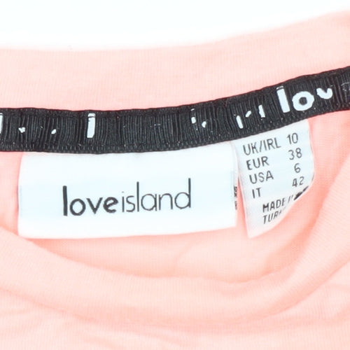 Love Island Women's Pink Crew Neck T-Shirt Size 10