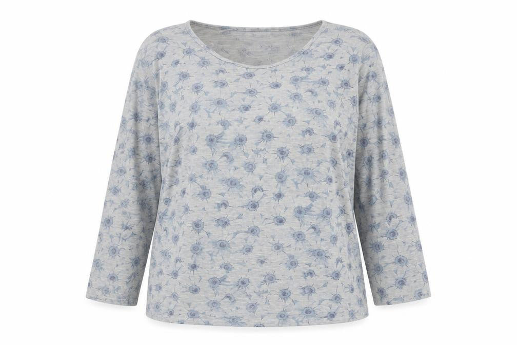 Front view of Lily Women's Grey Floral V-Neck Pullover