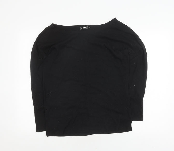 odosalii Women's Black Boat Neck Pullover Jumper M