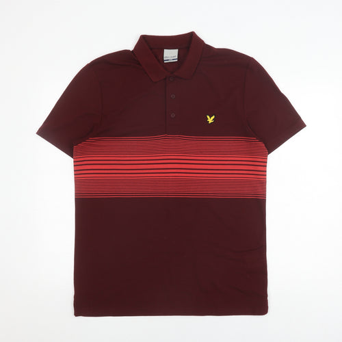 Lyle & Scott Men's Red Polo Shirt, Size L, Striped