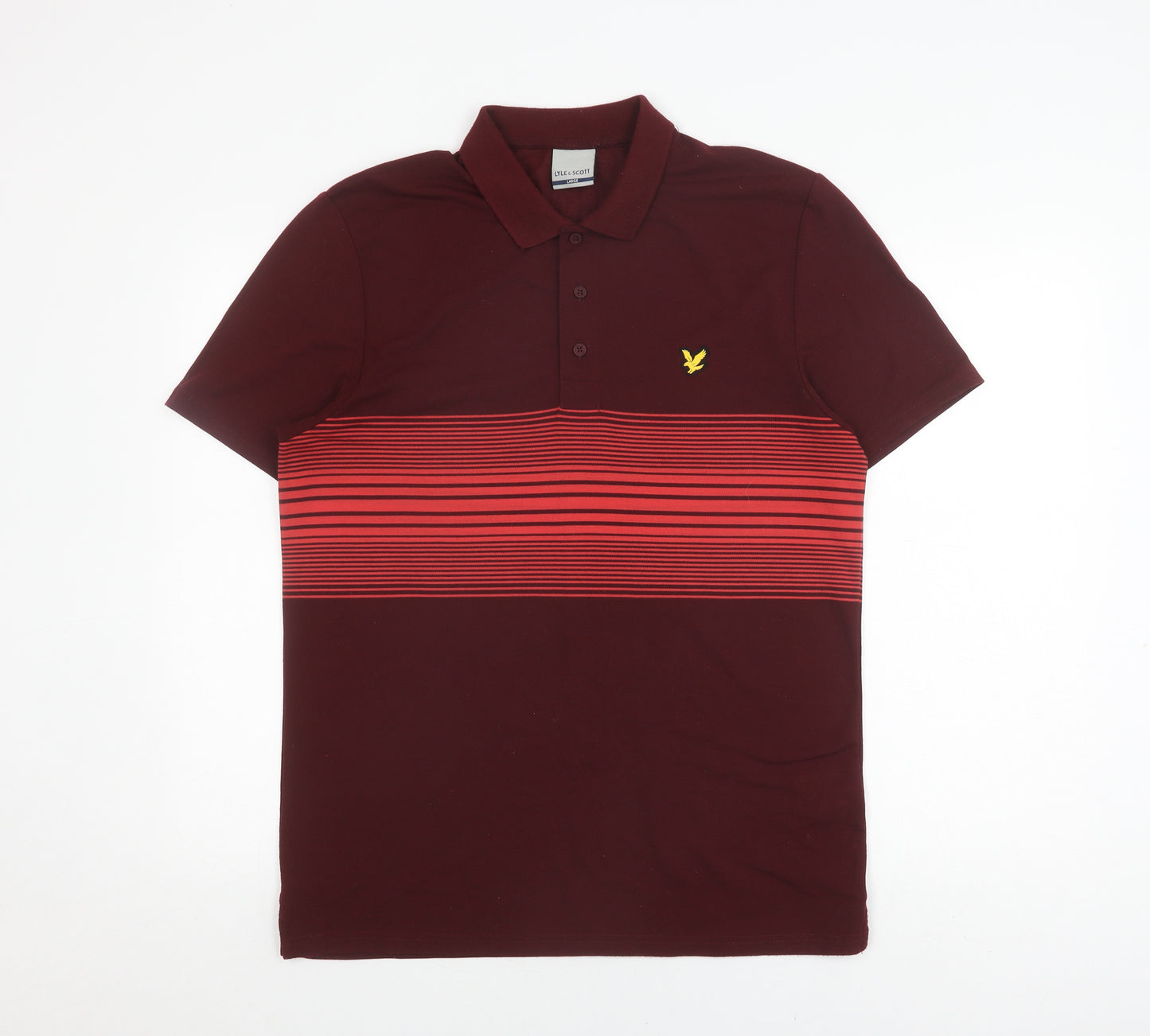 Lyle & Scott Men's Red Polo Shirt, Size L, Striped