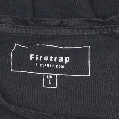 Firetrap Men's Black Cotton T-Shirt, Size L, Crew Neck