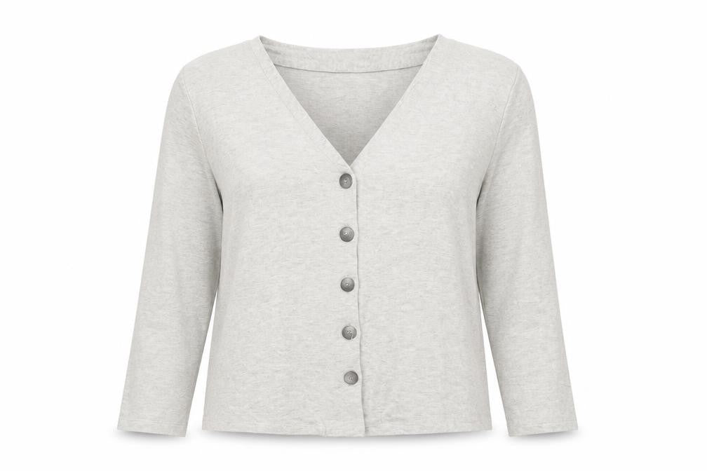Front view of Oysho Women's Grey Cardigan, size S, V-Neck Button