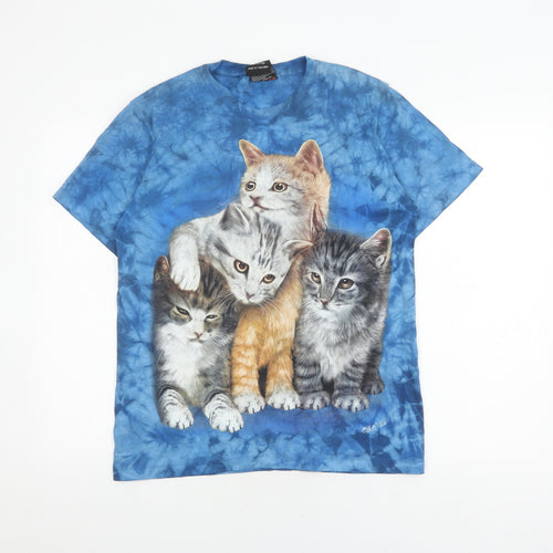 Wild Blue Cat Print Unisex T-Shirt, M, Animal Theme
