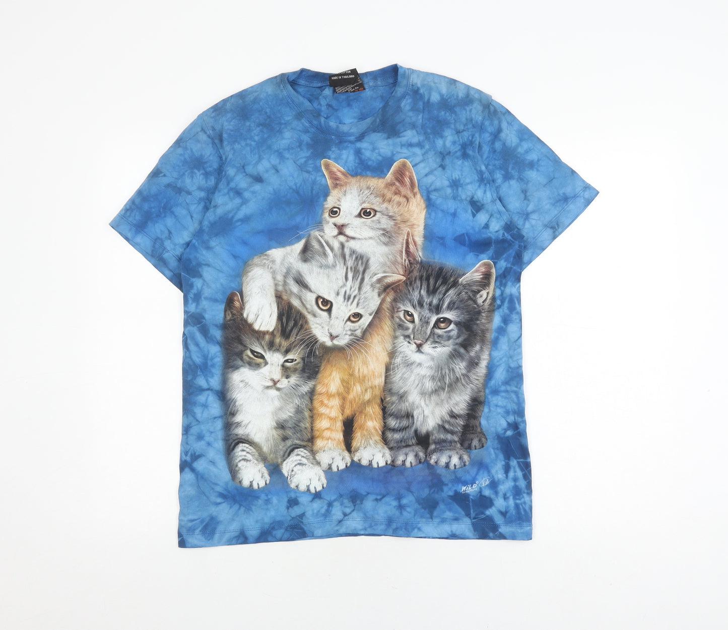 Wild Blue Cat Print Unisex T-Shirt, M, Animal Theme