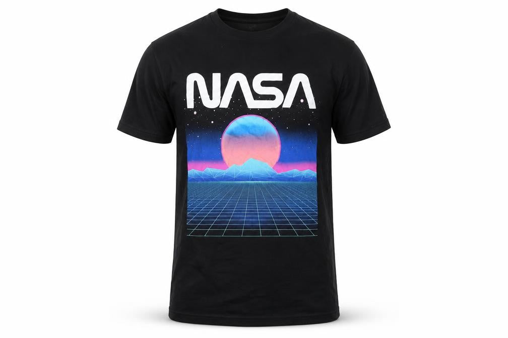 Front view of NASA Men's Black S Space Graphic Print T-Shirt