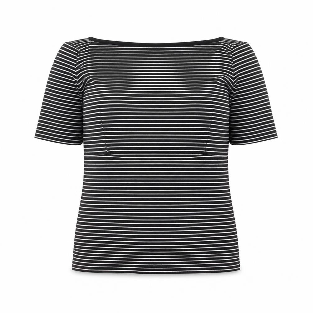 Front view of Whistles Women's Black Striped Jersey Top, size 10