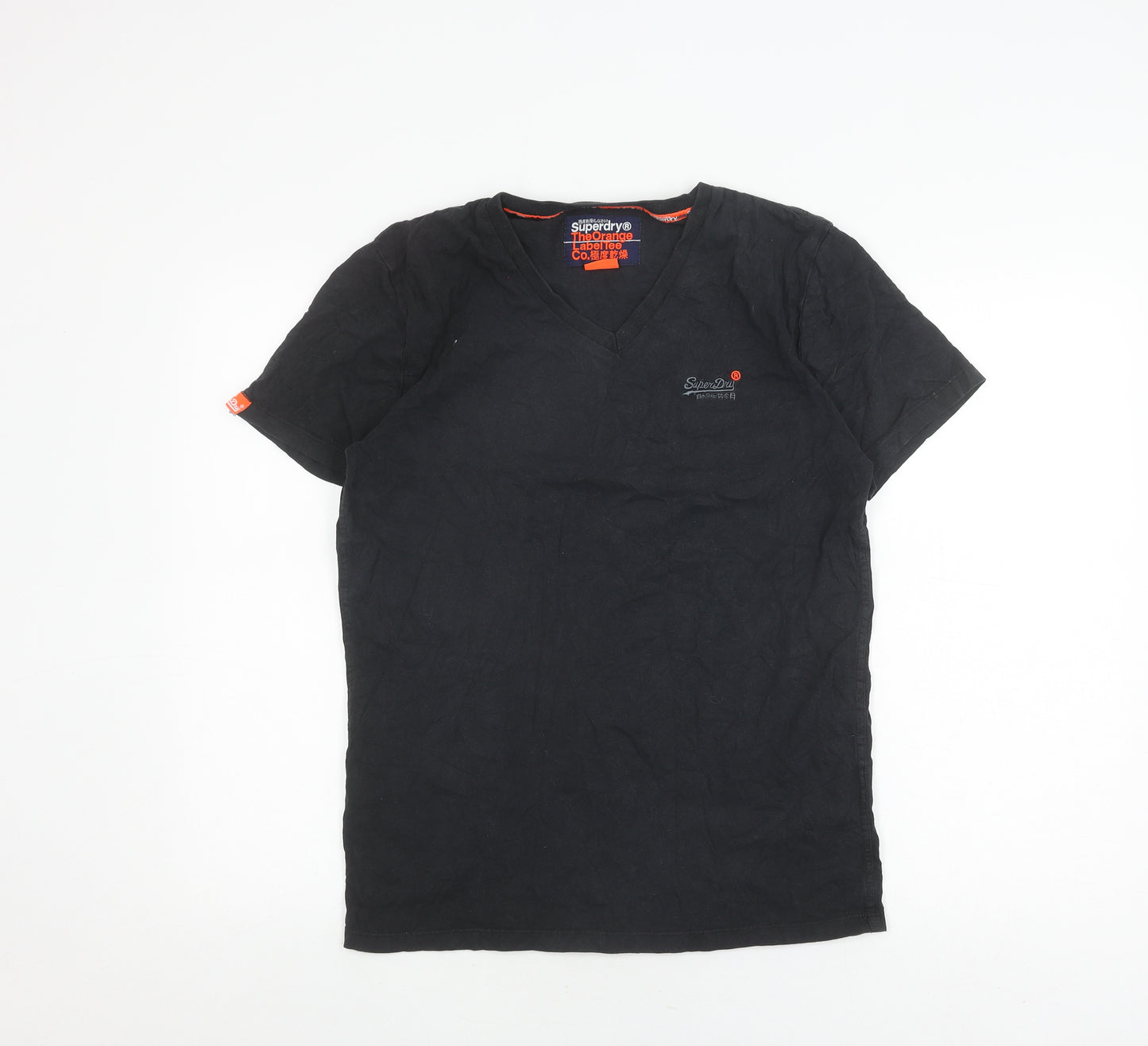 Superdry Men's Black V-Neck Cotton T-Shirt, Medium