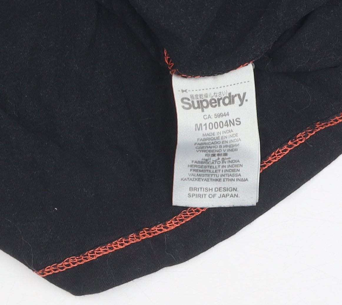 Superdry Men's Black V-Neck Cotton T-Shirt, Medium