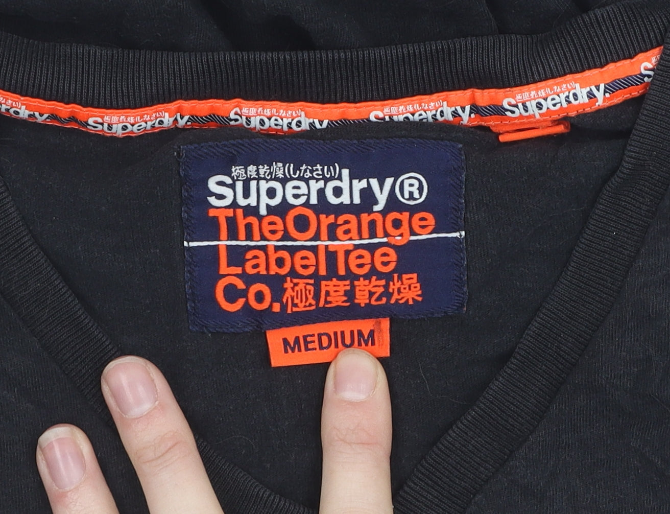 Superdry Men's Black V-Neck Cotton T-Shirt, Medium