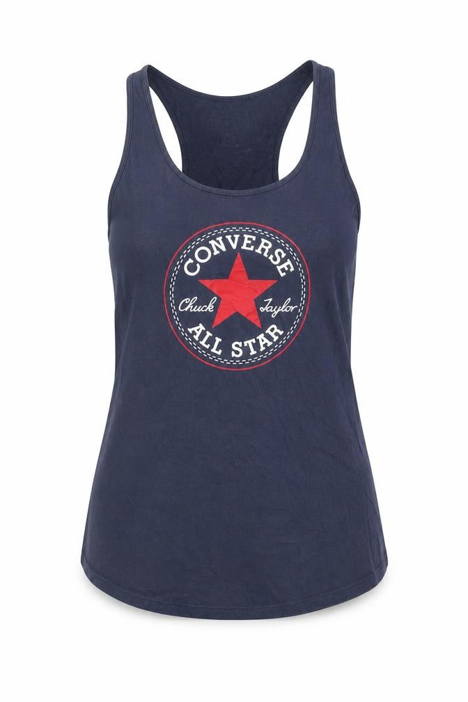 Front view of Converse Women's Blue Tank Top -, size S, Basic Style