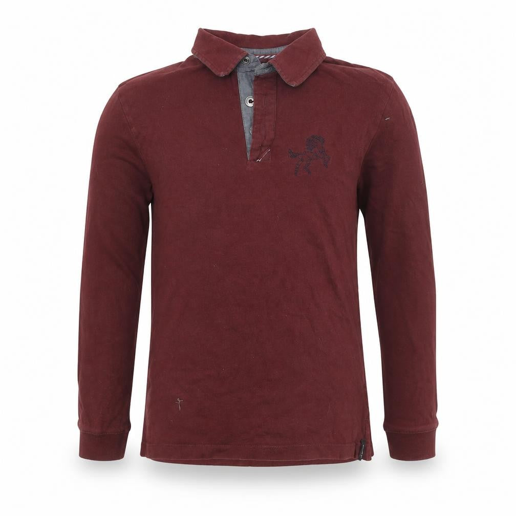 Front view of Decathlon boys’ red polo shirt 12 years long sleeve basic