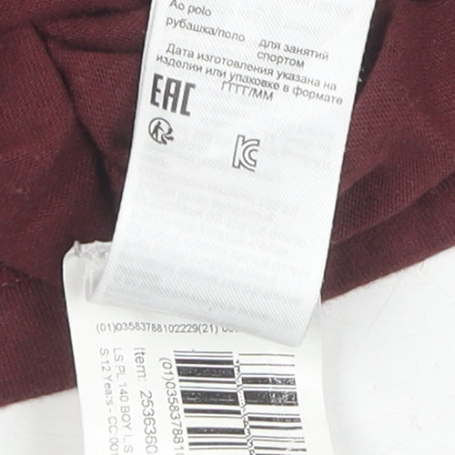 Decathlon Boys Red Polo Shirt 12 Years Long Sleeve Basic