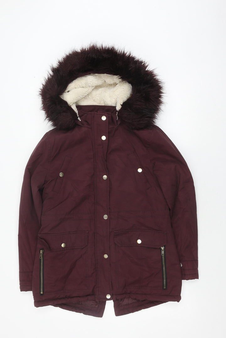 Candy Couture Girls Red Hooded Parka Coat - 13 Years