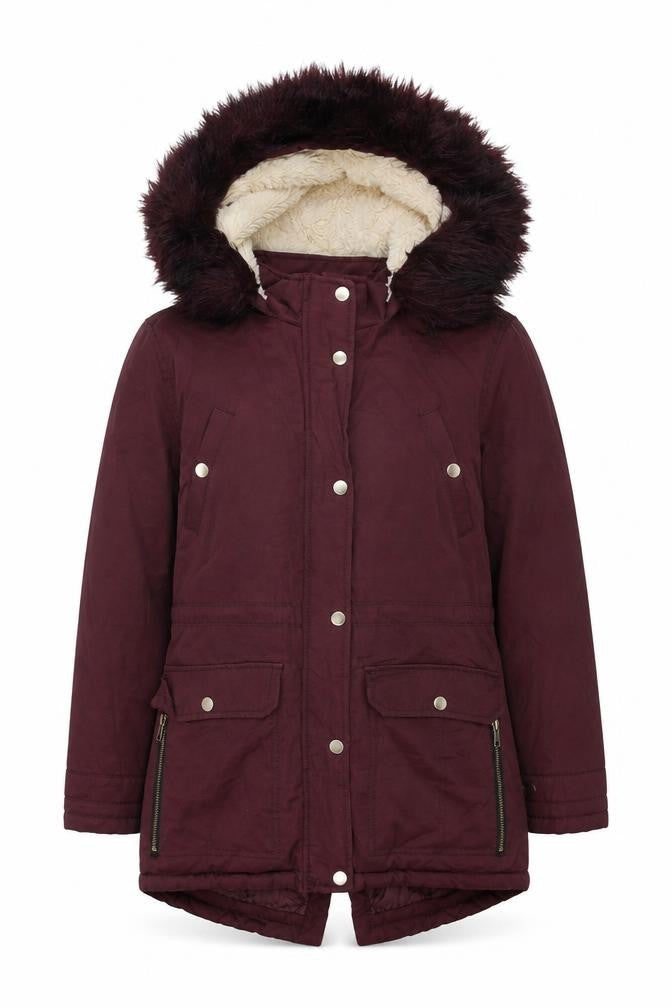 Candy Couture Girls Red Hooded Parka Coat - 13 Years