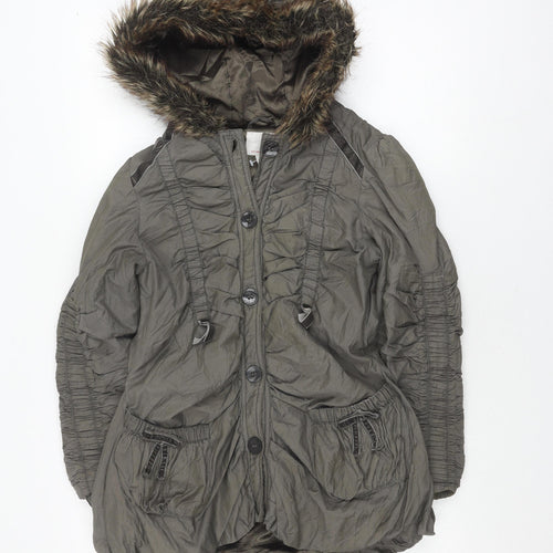 Next Girls Grey Faux Fur Hooded Parka Coat 11-12 Years