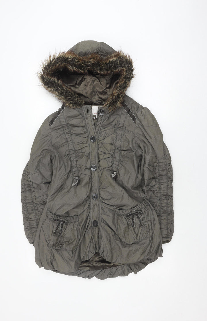 Next Girls Grey Faux Fur Hooded Parka Coat 11-12 Years