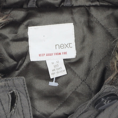 Next Girls Grey Faux Fur Hooded Parka Coat 11-12 Years