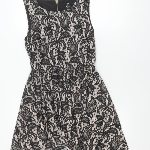 H&M Women's Black Floral Lace A-Line Dress Size 8