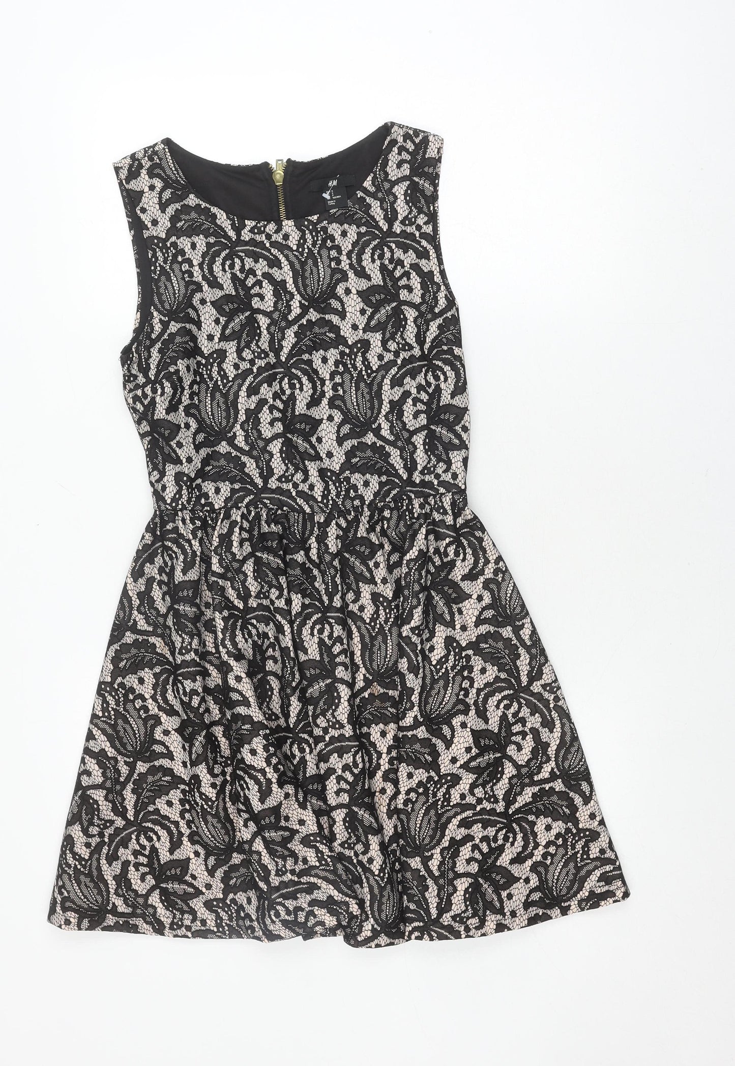 H&M Women's Black Floral Lace A-Line Dress Size 8