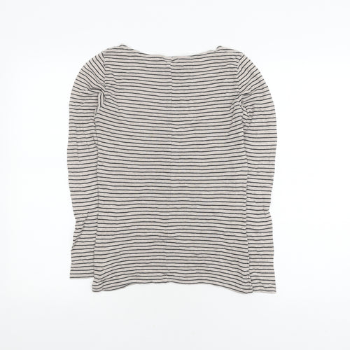 The White Company Women's Grey Striped T-Shirt, Size 6