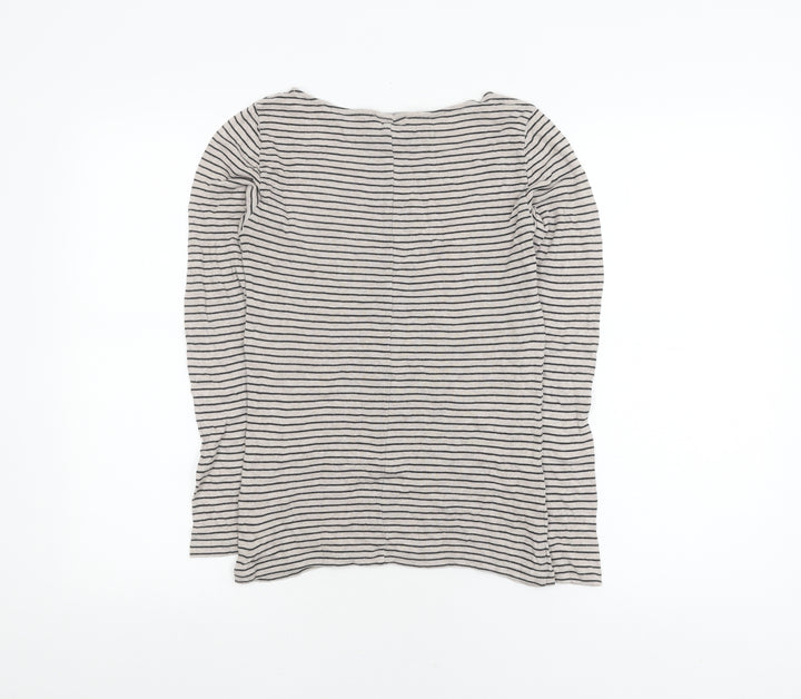 The White Company Women's Grey Striped T-Shirt, Size 6