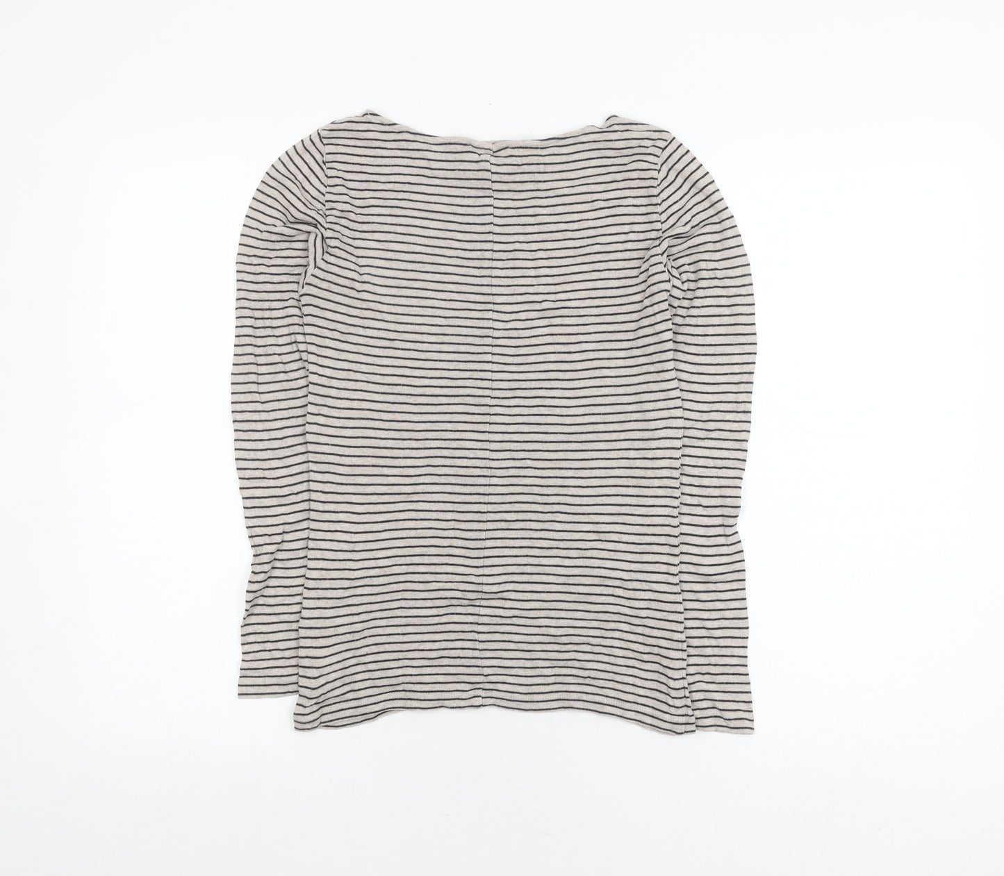 The White Company Women's Grey Striped T-Shirt, Size 6