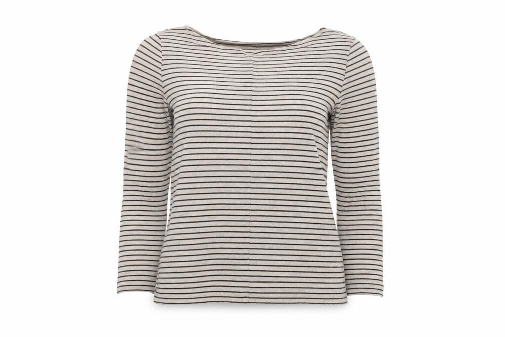 The White Company Women's Grey Striped T-Shirt, Size 6